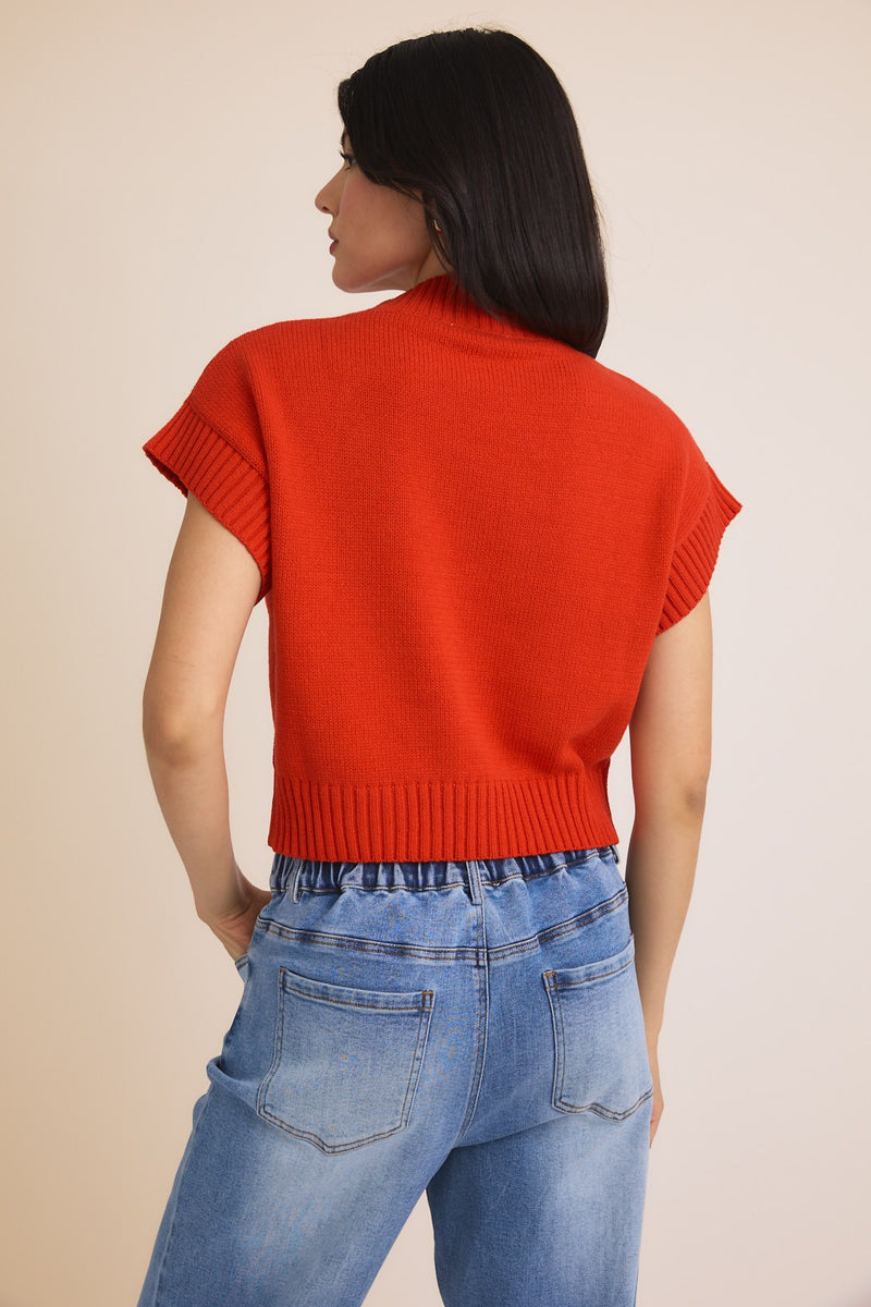 MOCK NECK WIDE SHOULDER HEART SWEATER