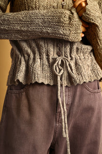 LACE KNIT WITH DRAWSTRING ON WAIST KNIT CARDIGAN