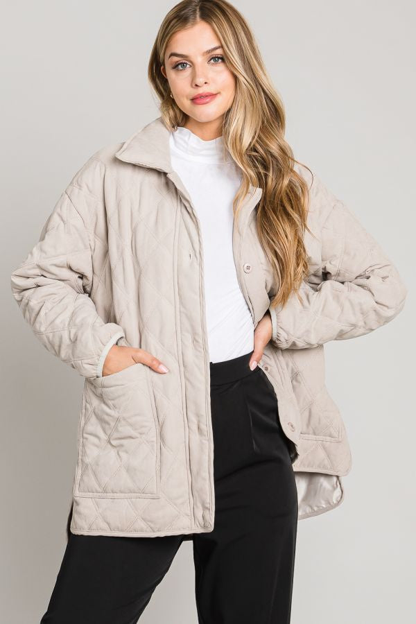 COLLARED BUTTON FRONT QUILTED JACKET