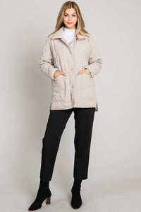 COLLARED BUTTON FRONT QUILTED JACKET