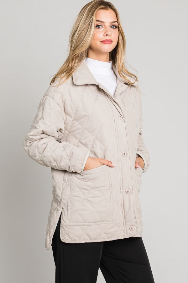 COLLARED BUTTON FRONT QUILTED JACKET