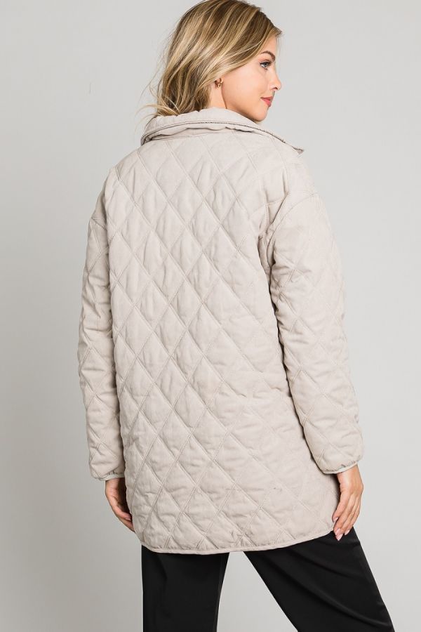 COLLARED BUTTON FRONT QUILTED JACKET