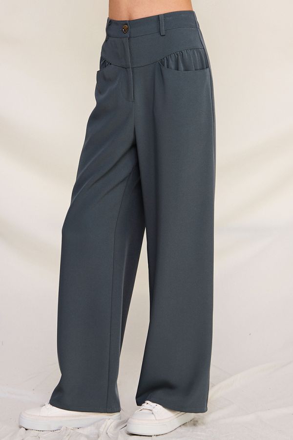 TWILL GIRDLE POCKET WIDE PANTS