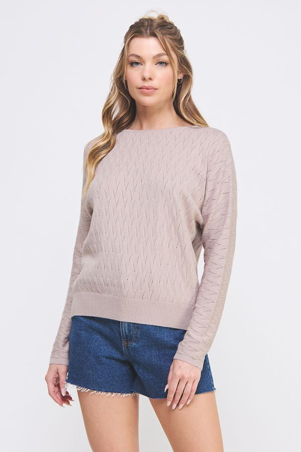 CABLE KNIT PATTERN POINTELLE SWEATER