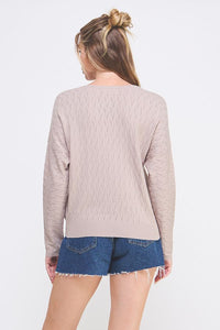 CABLE KNIT PATTERN POINTELLE SWEATER