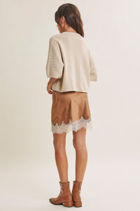 SUNLIT TERRACE COTTON TEXTURED STRIPE HALF SLEEVE SWEATER