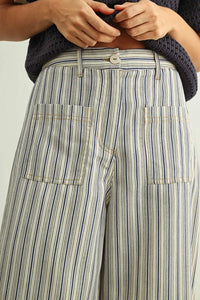 Stripe print pocket front pants in navy off-white stripes