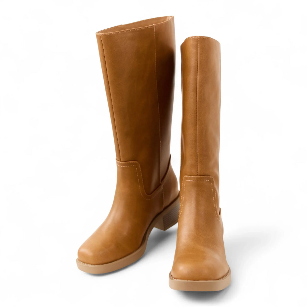 BELVIN WOMEN'S SQUARE TOE KNEE HIGH BLOCK HEEL BOOTS