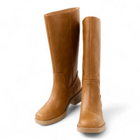 BELVIN WOMEN'S SQUARE TOE KNEE HIGH BLOCK HEEL BOOTS