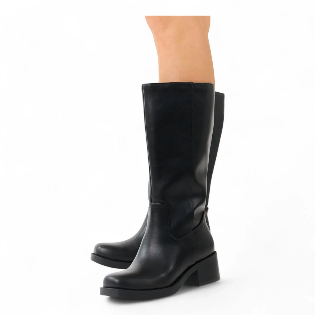 BELVIN WOMEN'S SQUARE TOE KNEE HIGH BLOCK HEEL BOOTS