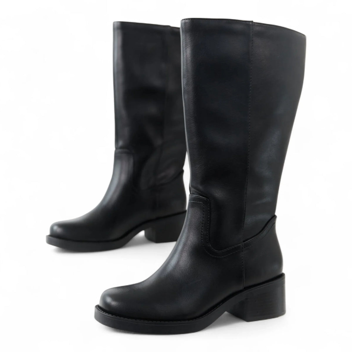 BELVIN WOMEN'S SQUARE TOE KNEE HIGH BLOCK HEEL BOOTS