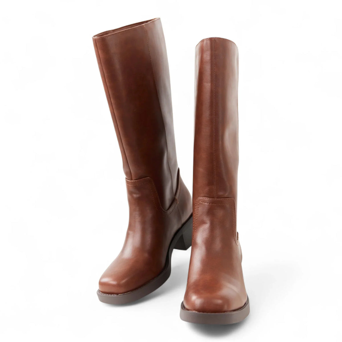 BELVIN WOMEN'S SQUARE TOE KNEE HIGH BLOCK HEEL BOOTS