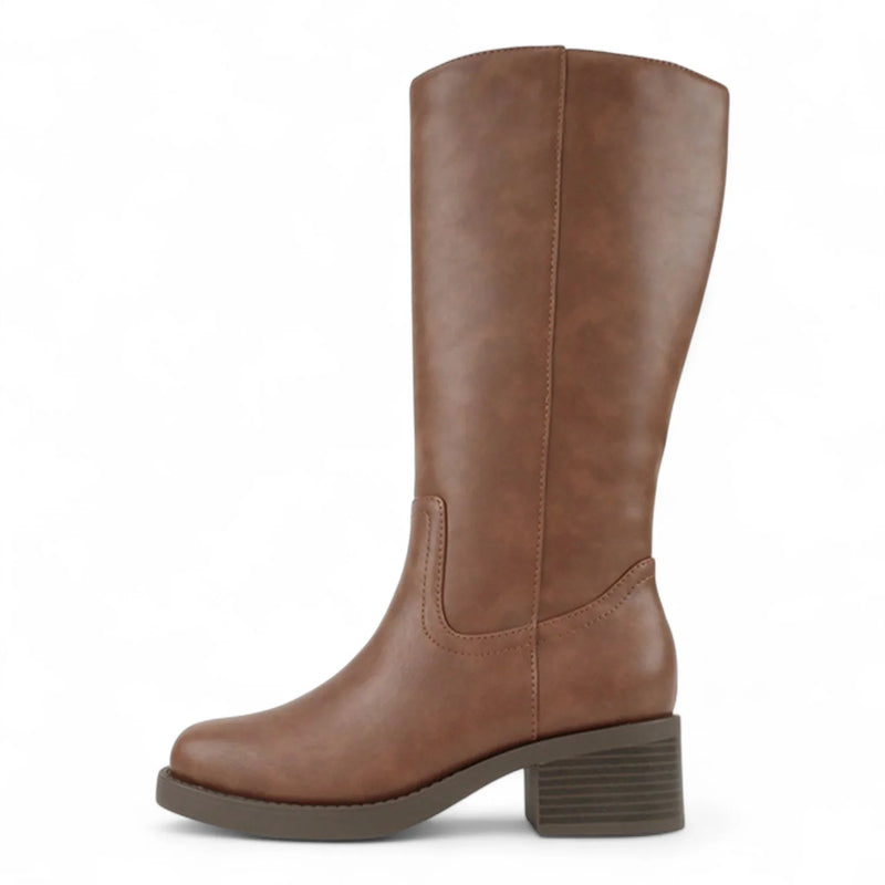 BELVIN WOMEN'S SQUARE TOE KNEE HIGH BLOCK HEEL BOOTS