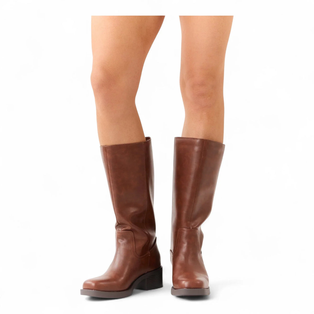 BELVIN WOMEN'S SQUARE TOE KNEE HIGH BLOCK HEEL BOOTS
