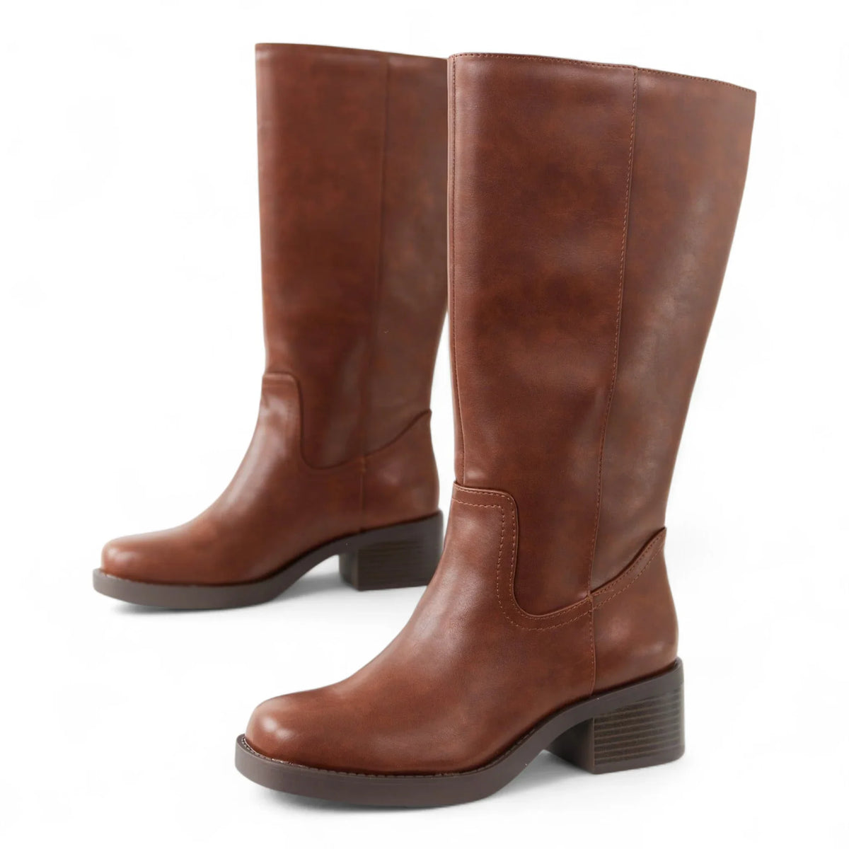 BELVIN WOMEN'S SQUARE TOE KNEE HIGH BLOCK HEEL BOOTS