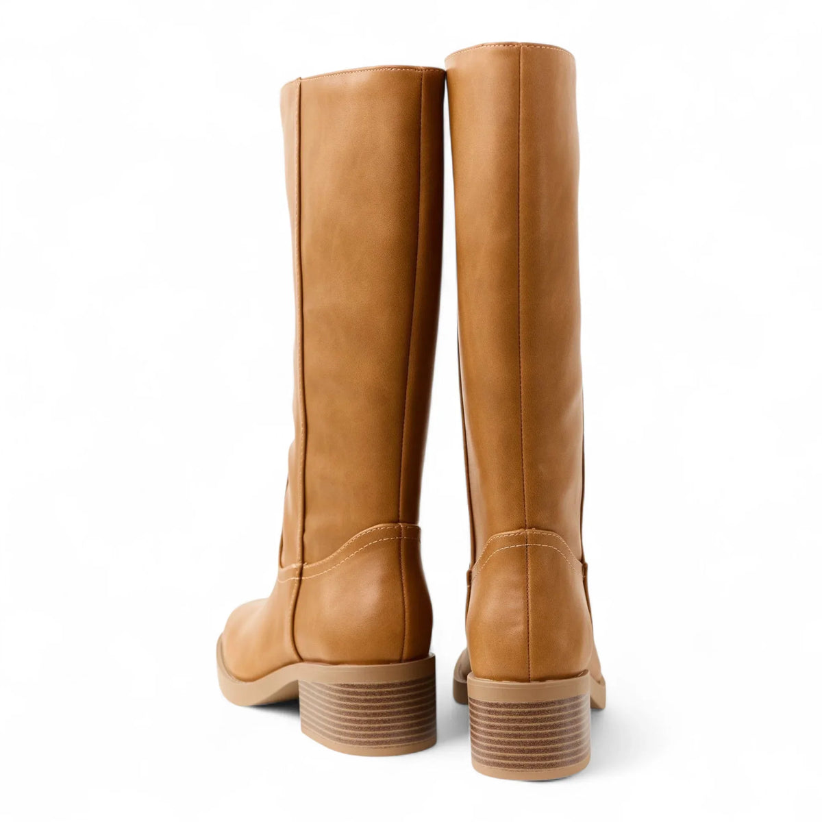 BELVIN WOMEN'S SQUARE TOE KNEE HIGH BLOCK HEEL BOOTS