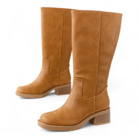 BELVIN WOMEN'S SQUARE TOE KNEE HIGH BLOCK HEEL BOOTS