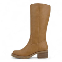 BELVIN WOMEN'S SQUARE TOE KNEE HIGH BLOCK HEEL BOOTS