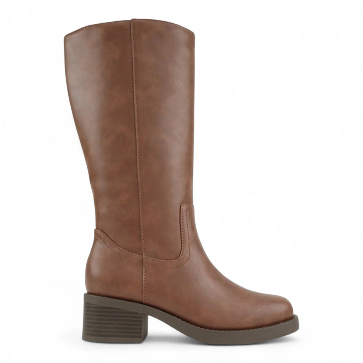 BELVIN WOMEN'S SQUARE TOE KNEE HIGH BLOCK HEEL BOOTS