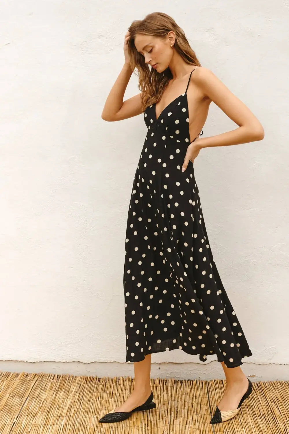 Black polka dot midi dress for Valentine’s Day