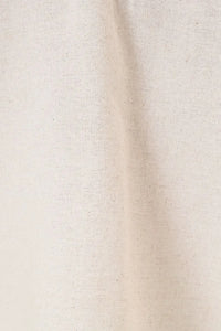 Beige linen fabric with subtle natural weave texture on the back of elastic waist patch pocket wide linen pants