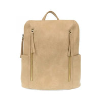 Beige suede raegan double zipper backpack with gold-tone zippers and tassels for stylish everyday use
