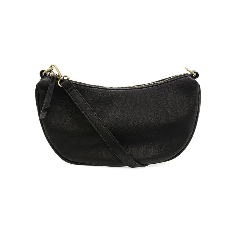 Black miranda crescent crossbody bag with textured leather and gold-tone hardware for stylish everyday use