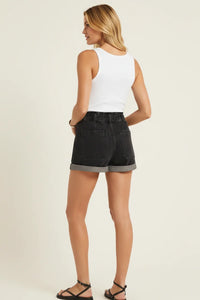 Odin washed denim high rise shorts with rolled cuffs