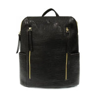 Black faux leather raegan double zipper backpack with gold-tone zippers and tassels for stylish everyday use
