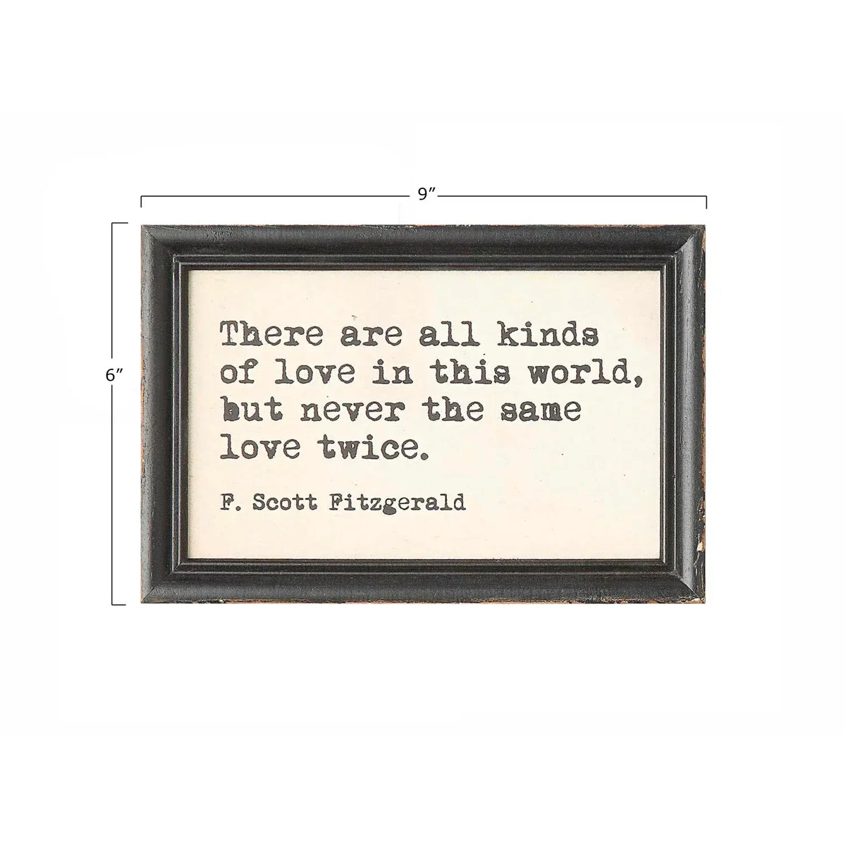 Black-framed rectangular wood framed wall decor featuring a typewriter-style quote for elegant framed wall decor