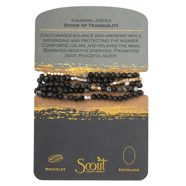 Black and gold kambaba jasper natural gemstone stone wrap bracelet and necklace convertible by scout curated wears