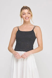 Black lace padded floral laced bralette with thin spaghetti straps featuring delicate floral lace detailing