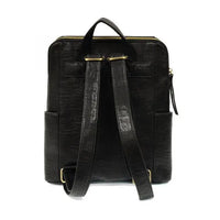 Raegan double zipper black leather backpack with gold-tone hardware and top handle for stylish everyday use