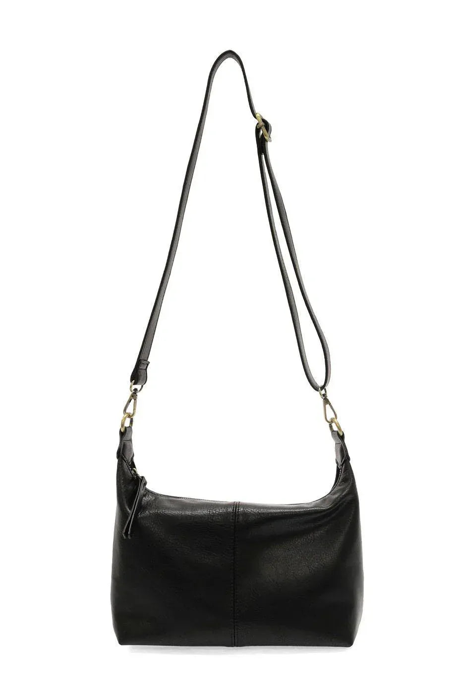 Danna top zip crossbody black leather bag with sleek minimalist design and adjustable strap for women’s boho chic clothing