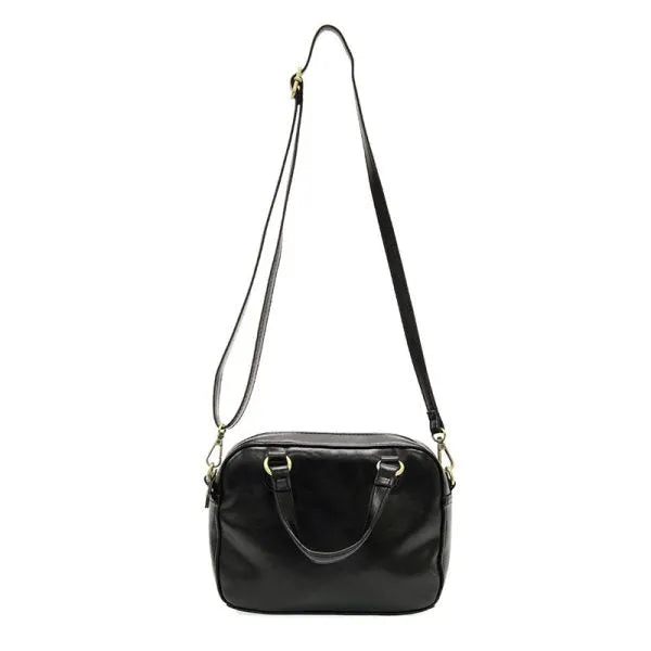 Black leather regina mini satchel crossbody bag with adjustable strap and gold tone hardware for versatile use