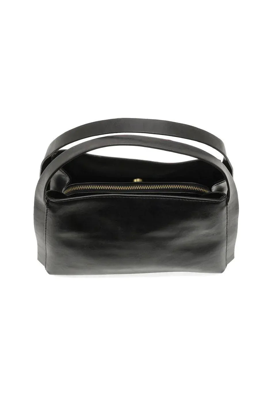 Black leather grace satchel crossbody handbag with dual top handles and gold-toned zipper closure