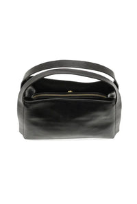 Black leather grace satchel crossbody handbag with dual top handles and gold-toned zipper closure