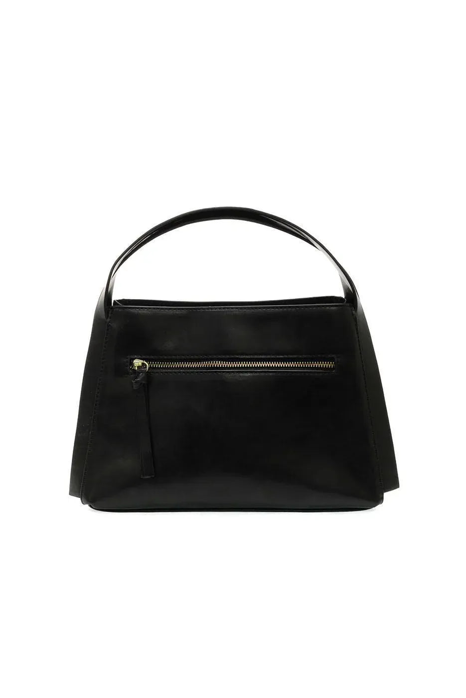 Black leather grace satchel crossbody handbag with top handle and front zipper pocket