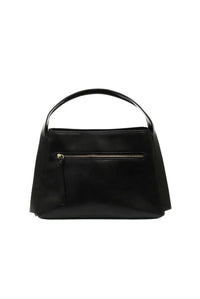 Black leather grace satchel crossbody handbag with top handle and front zipper pocket