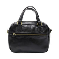 Black leather regina mini satchel crossbody with gold-tone hardware and top handles for versatile use