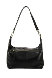 Black leather danna top zip crossbody hobo bag with single shoulder strap and gold-tone zipper accents for women’s boho chic clothing