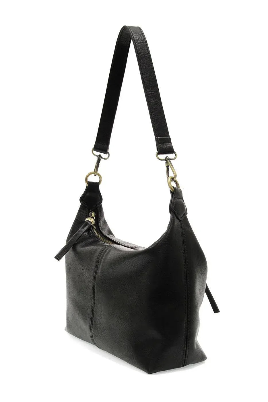 Black leather danna top zip crossbody hobo bag with single shoulder strap and gold-tone hardware for women’s boho chic clothing