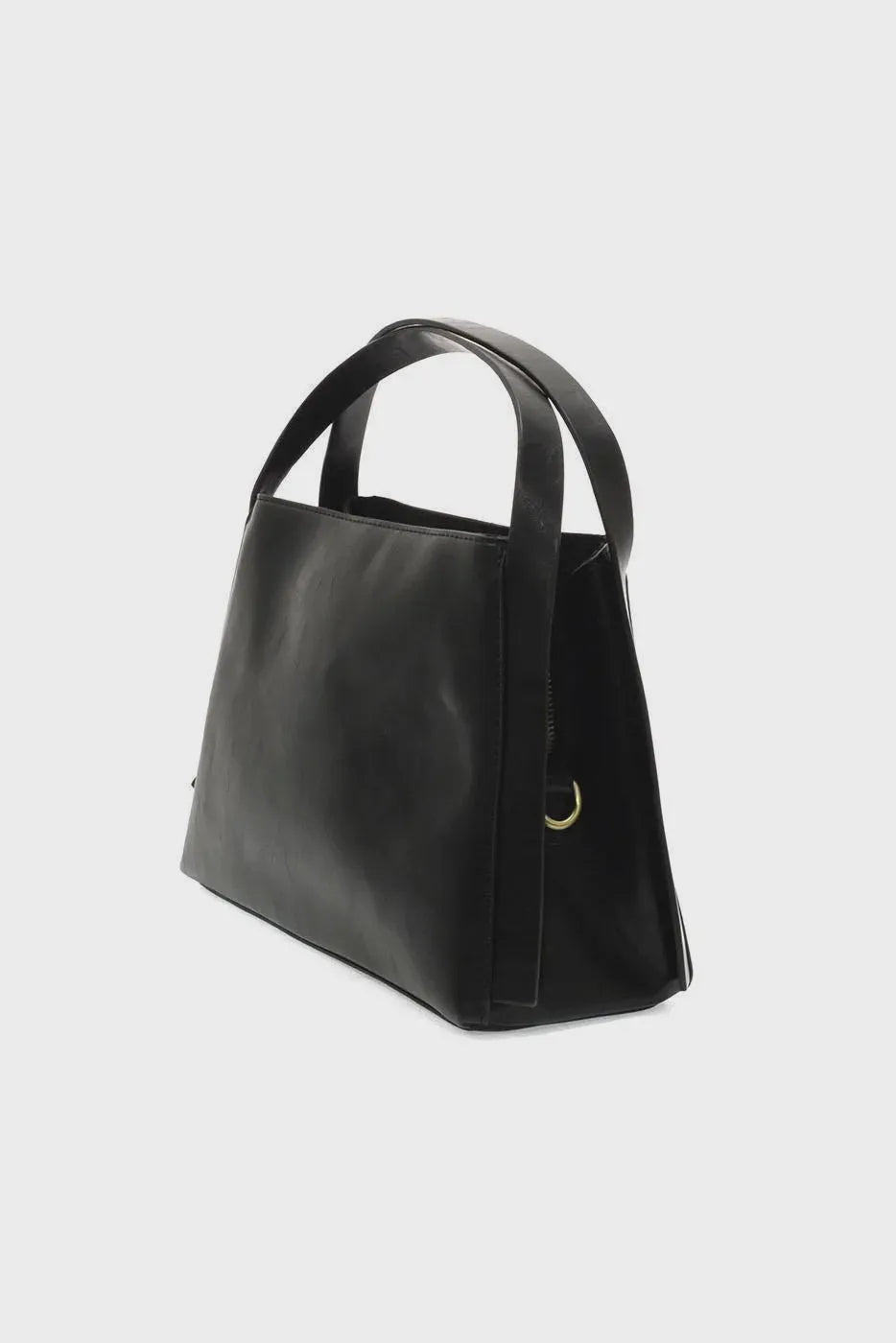 Black leather tote bag with structured shape and minimalist design from the grace satchel crossbody collection