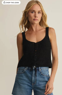 Black ribbed knit sleeveless sweater tank with button front from tate laceup sweater tank collection