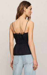Black Adele back tie top with gathered waist and strap detail shown from back for women’s boho chic clothing by Shop Daisy