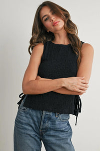 Crimson texture sides tie top in women’s boho chic clothing