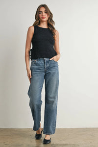 Crimson texture sides tie top in women’s boho chic clothing