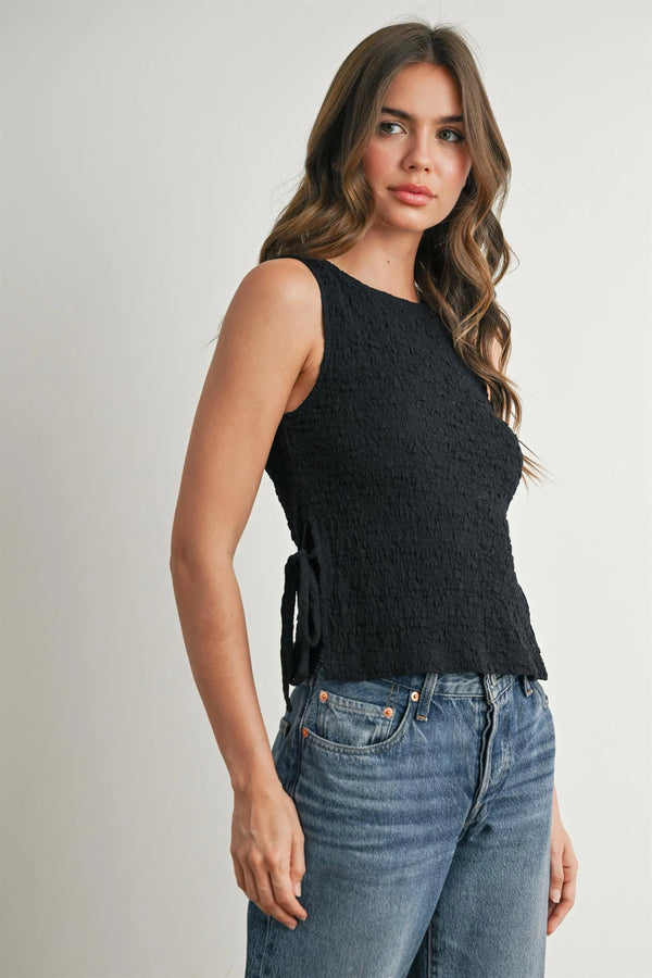 Crimson texture sides tie top in womens boho chic clothing at Shop Daisy