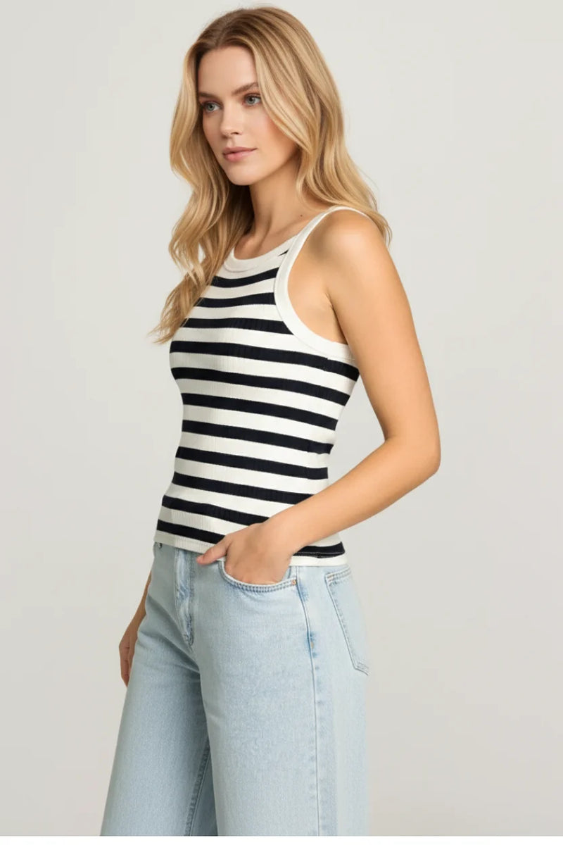 Thread & Supply Rachel tank in black white horizontal stripes