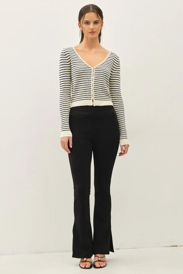 Stripe cropped v-neck cardigan in black and white stripes